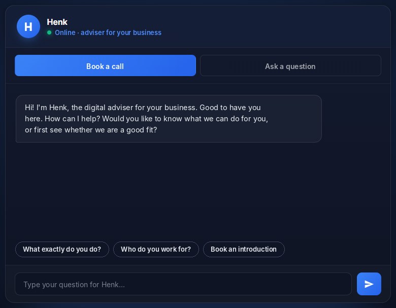 Example of your own Henk website: the chat with Henk as digital adviser