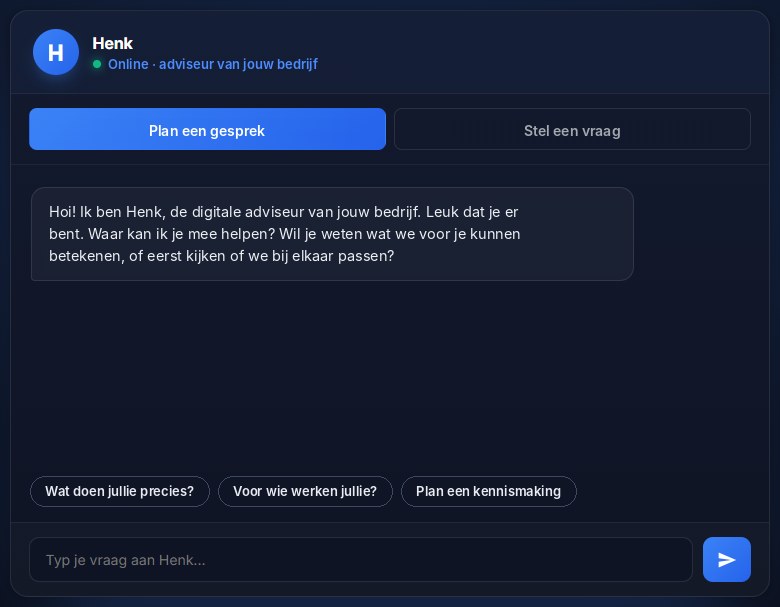 Voorbeeld van een eigen Henk-website: de chat met Henk als digitale adviseur